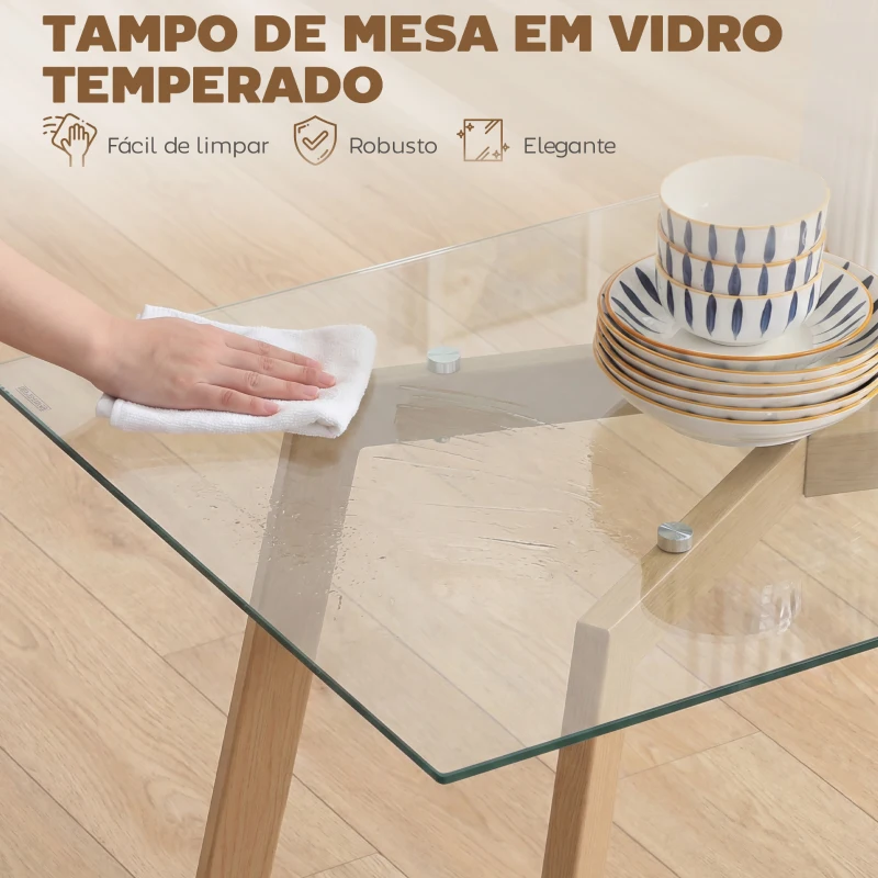 HOMCOM Mesa de Jantar Retangular Moderna para 6 Pessoas Superfície de Vidro Temperado 150x75x76 cm Transparente
