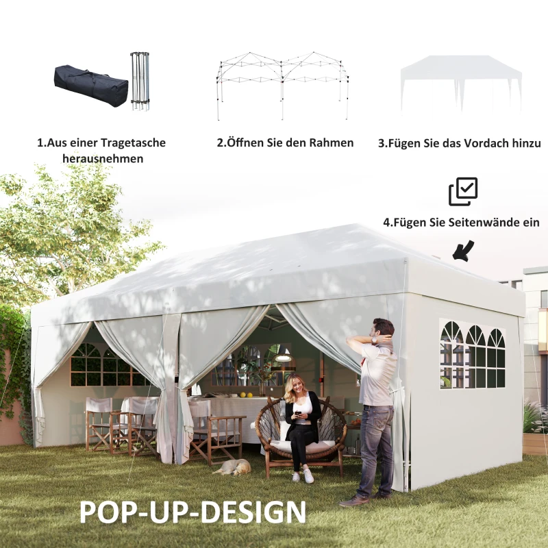 Outsunny Pavillon ca. 6x3m Stabil Winterfest Pop-up Faltpavillon mit Fenster Reißverschlusstür Seitenteilen UV Schutz