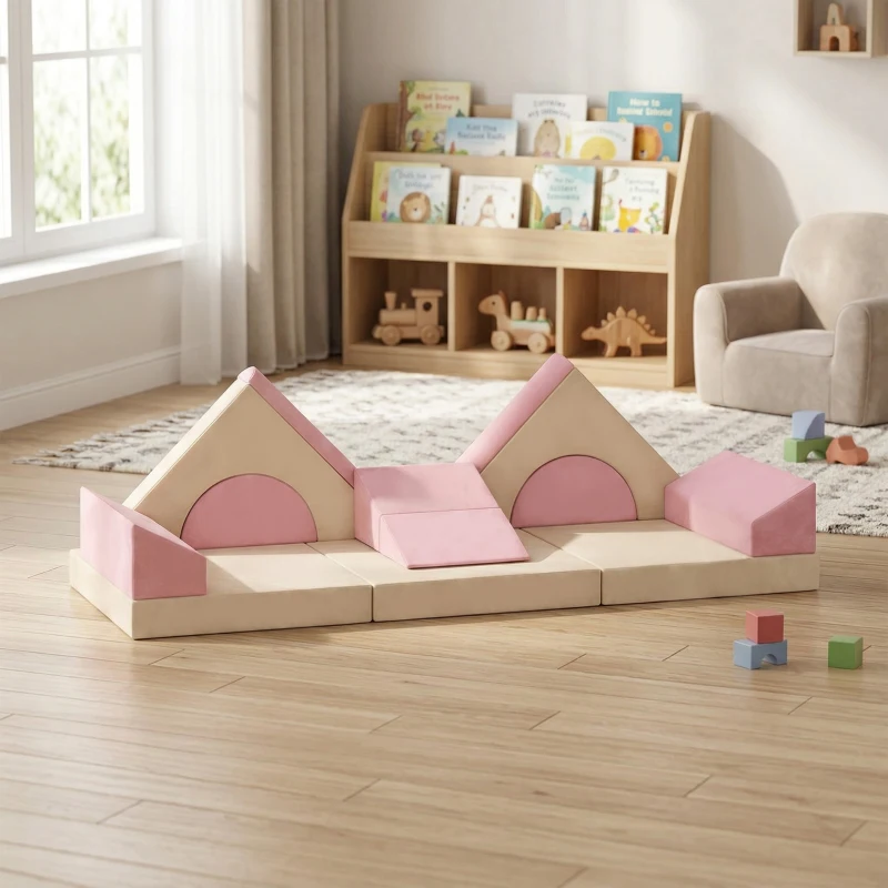 AIYAPLAY Kids Play Sofa, 12 Pieces Foam Modular Soft Play Set for Playroom, Children Convertible Sofa for Boys and Girls, Pink