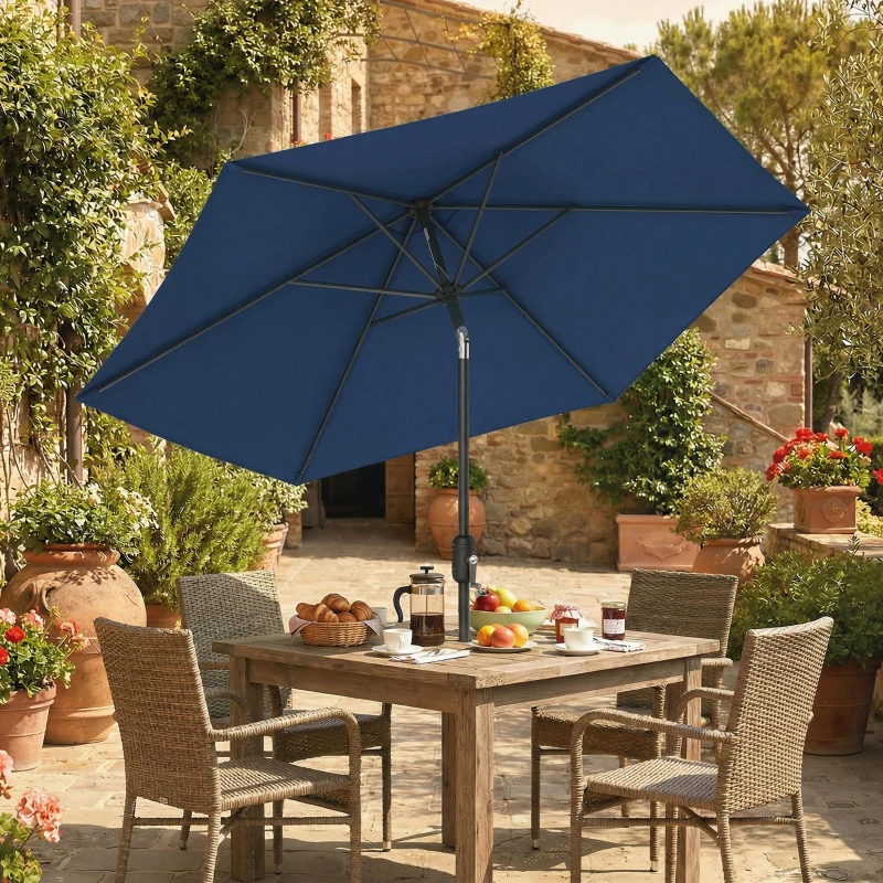 Outsunny 2.6 m Garden Parasol Umbrella with Aluminium Pole, Outdoor Patio Umbrella with Tilt and Crank, Vent, Navy Blue