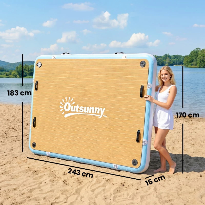 Outsunny Aufblasbares Dock Schwimmdock 2,4x1,8m Aufblasbar Schwimmende Plattform 4-6 Personen mit Rutschfest Oberfläche Leiter