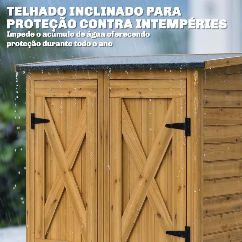Outsunny Abrigo de Jardim de Madeira 115x53x156 cm Armário Exterior para Ferramentas com Portas Duplas Castanho