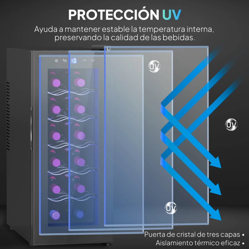 HOMCOM Vinoteca 12 Botellas con Doble Refrigeración Termoeléctrica Temperatura Ajustable 8-18℃ Puerta de Vidrio Negro