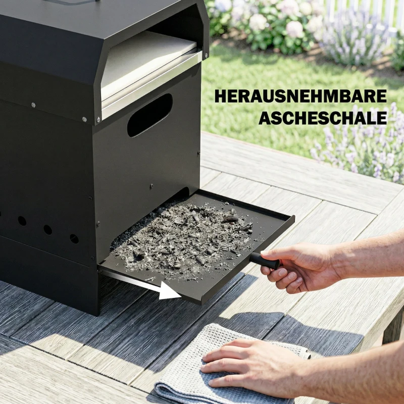 Outsunny 3-in-1 Outdoor Pizzaofen Holzbefeuert Pizza Ofen 2 Ebene Backofen mit Pizzastein Griffen Pizzaschaufel