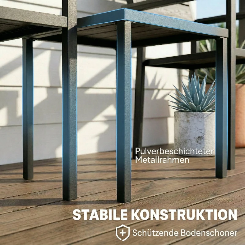 Outsunny 3-teiliges Garten Bistro Set Bistrotisch mit 2 Stühlen Lamellendesign Holzoptik HDPE-Tischplatte Rostbeständig