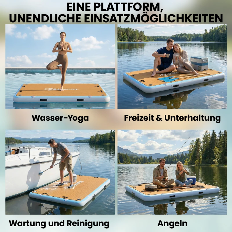 Outsunny Aufblasbares Dock Schwimmdock 2,4x1,8m Aufblasbar Schwimmende Plattform 4-6 Personen mit Rutschfest Oberfläche Leiter