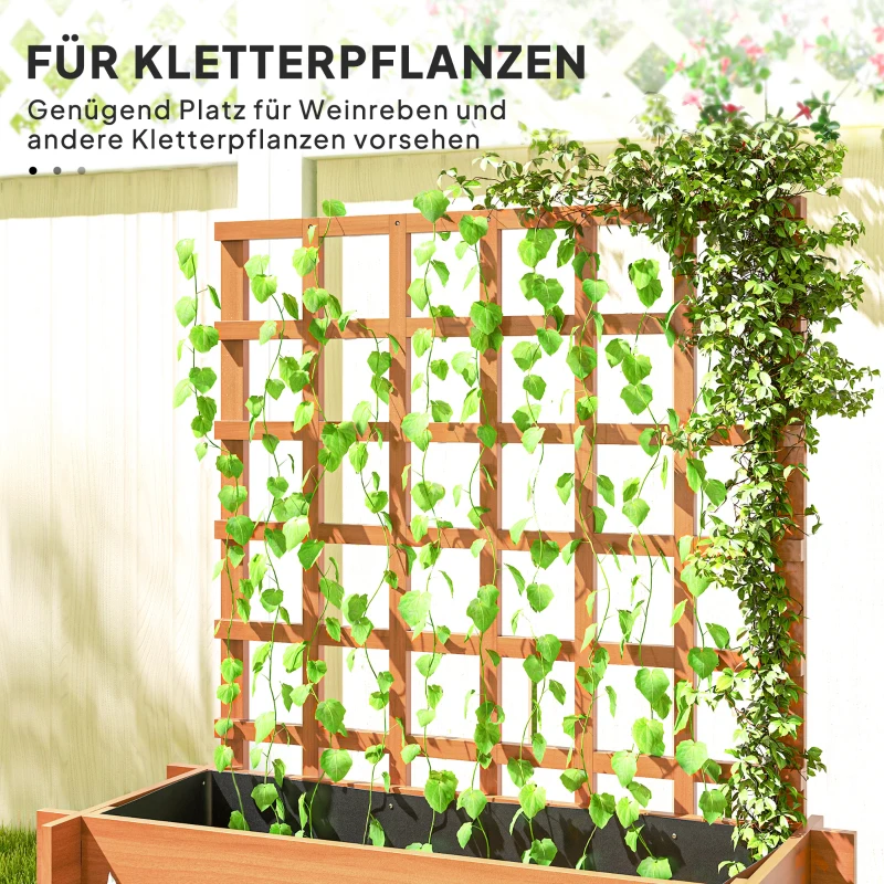 Outsunny Hochbeet mit Rankhilfe, 3-stufig Blumenkasten mit Vliesstoff Tannenholz, Braun, 95 x 95 x 110 cm