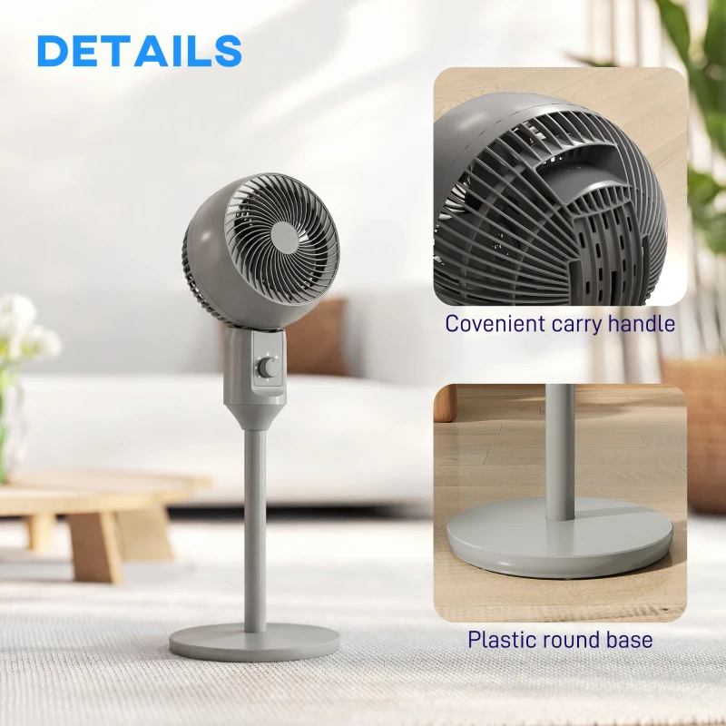 HOMCOM Air Circulator Fan Pedestal Cooling Fan with 3 Speed and Carry Handle, 9 Inch, Grey