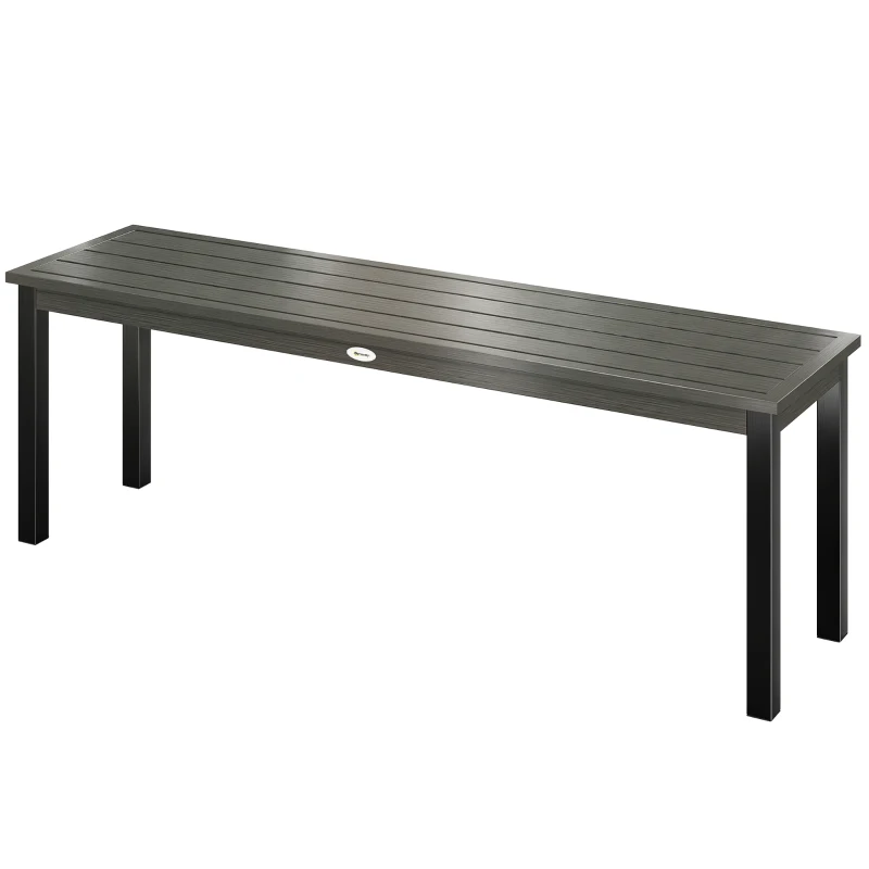 Outsunny 2 Seater Garden Bench, Outdoor Bench Loveseat with Wood-Effect Slatted Seat and Steel Frame for Patio, Park, Grey