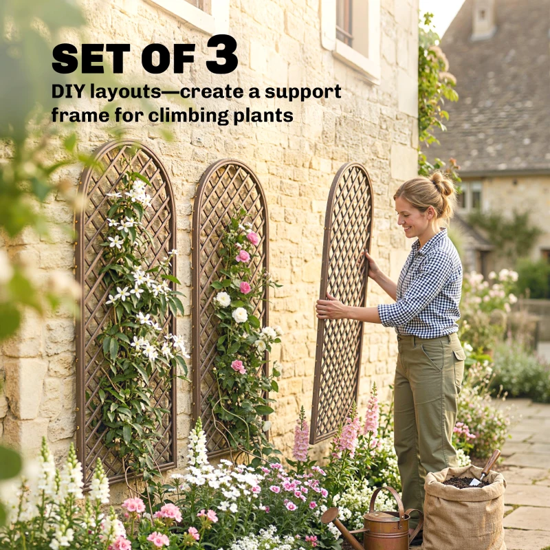 Outsunny Garden Trellis, Decorative Trellis Panels for Climbing Outdoor Plants, Vegetables, Vines, Flowers, Natural Wood Finish