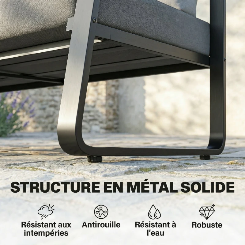 Outsunny Canapé de Jardin 2 Places avec Coussins Épais, Housses Amovibles et Accoudoirs Modernes, 121x69x69cm, Gris Clair