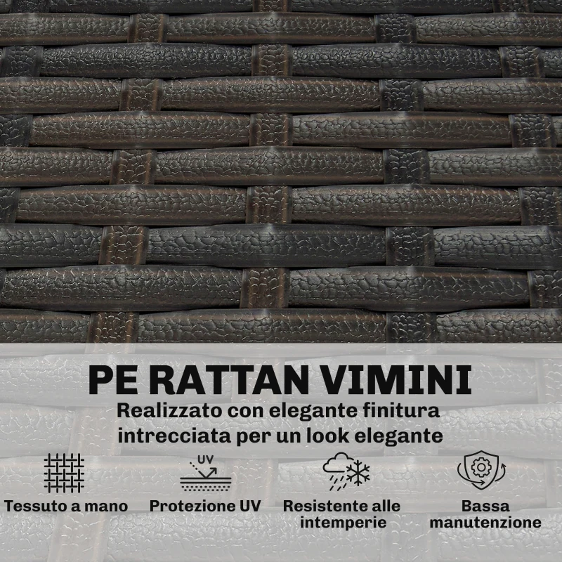 Outsunny Divanetto da Esterno a 3 Posti in Rattan PE con Braccioli Effetto Legno e Cuscini Lavabili, Marrone e Crema