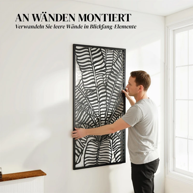 Outsunny Raumteiler 65 x 130 cm Freistehend Hängend Paravent, Trennwand Sichtschutz aus Metall Schwarz