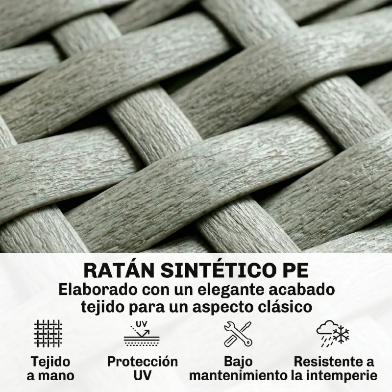 Outsunny Conjunto de Jardín de Ratán de 3 Piezas Respaldo Ajustable Incluye Cojines Sofá de 3 Plazas Sofá de 2 Plazas Mesa Gris