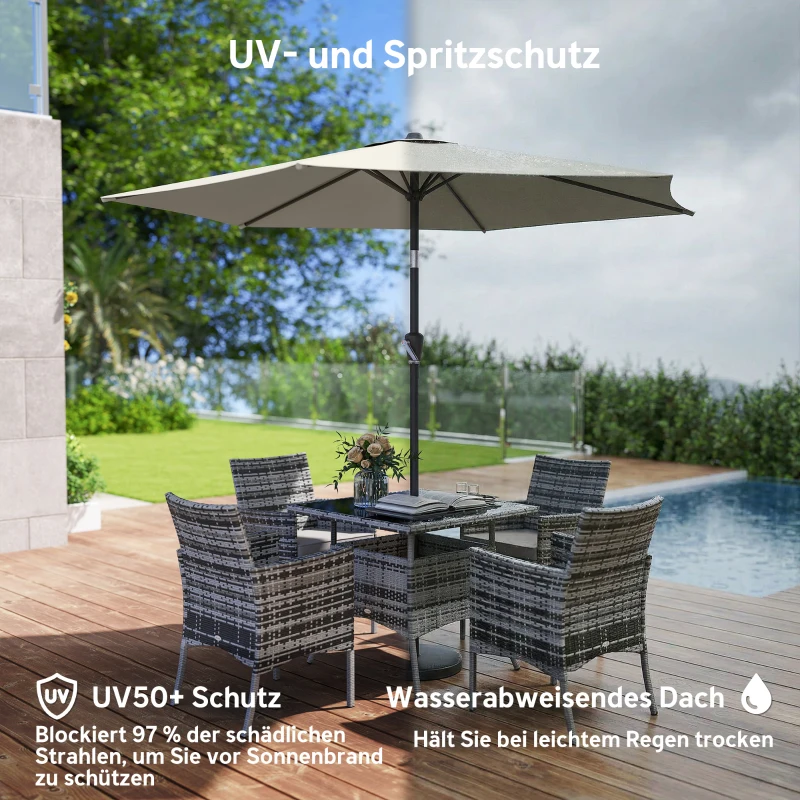 Outsunny Sonnenschirm 270 cm knickbar Balkonschirm mit Kurbel UV 50+ Gartenschirm Cremeweiß