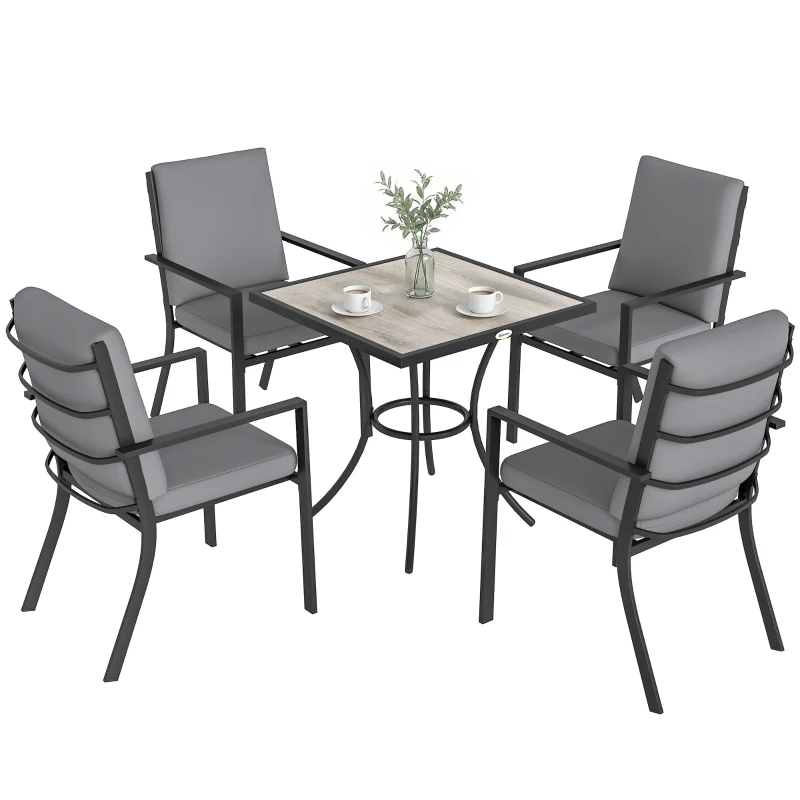 Outsunny 5 Pieces Outdoor Dining Set with Cushions, Garden Dining Set for 4 with Square Table and Stackable Chairs