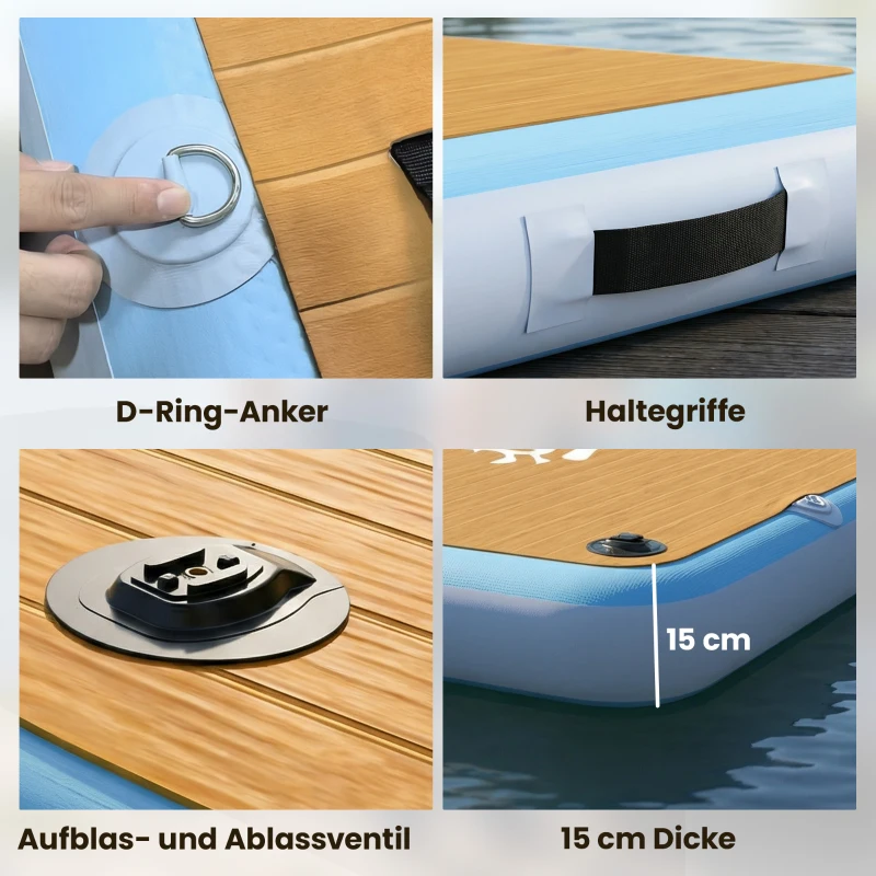 Outsunny Aufblasbares Dock Schwimmdock 2,4x1,8m Aufblasbar Schwimmende Plattform 4-6 Personen mit Rutschfest Oberfläche Leiter