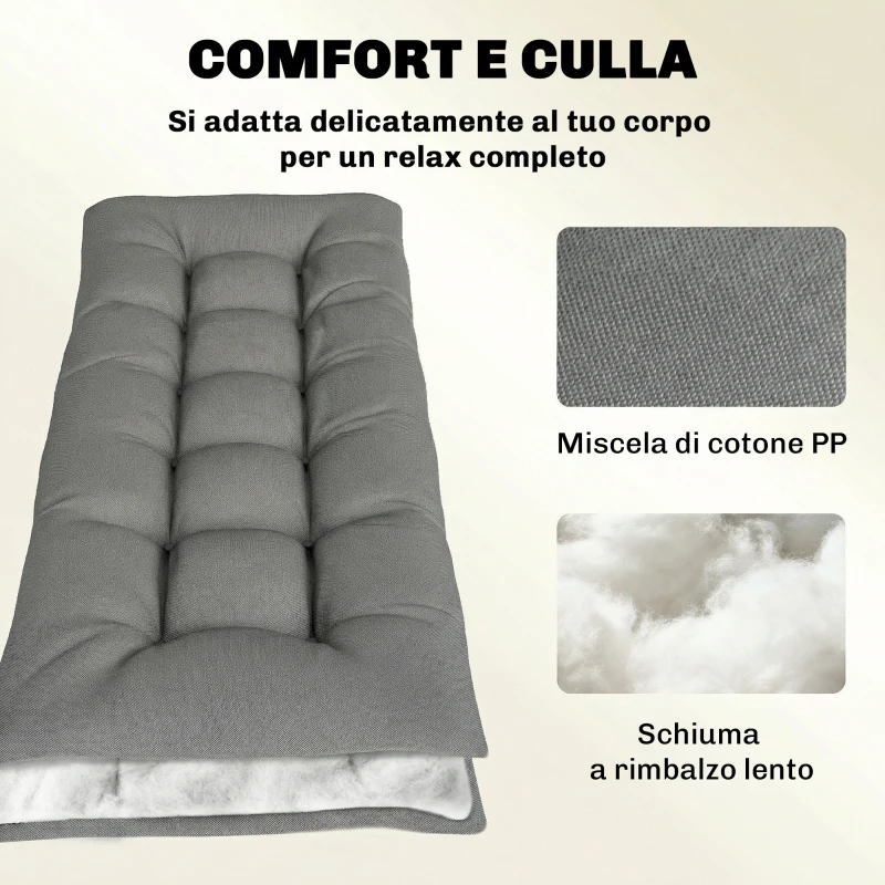 Outsunny Cuscino per Chaise Lounge da Esterno UV50+, 198 x 65 cm, Grigio Chiaro