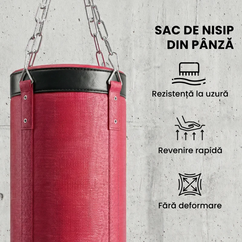 SPORTNOW Sac de Box cu Suport pentru Adulți, Înălțime Reglabilă 185-231 cm, Suport de Box cu Bază Triunghiulară, Sac din Pânză, Bare pentru Greutăți de 2,5 cm, pentru Antrenament Fitness Acasă, Roșu