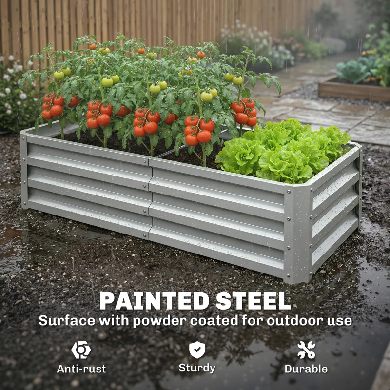 Outsunny Raised Beds for Garden, Galvanized Outdoor Planters, for Herbs and Vegetables, Use for Patio, Backyard, Balcony, Silver