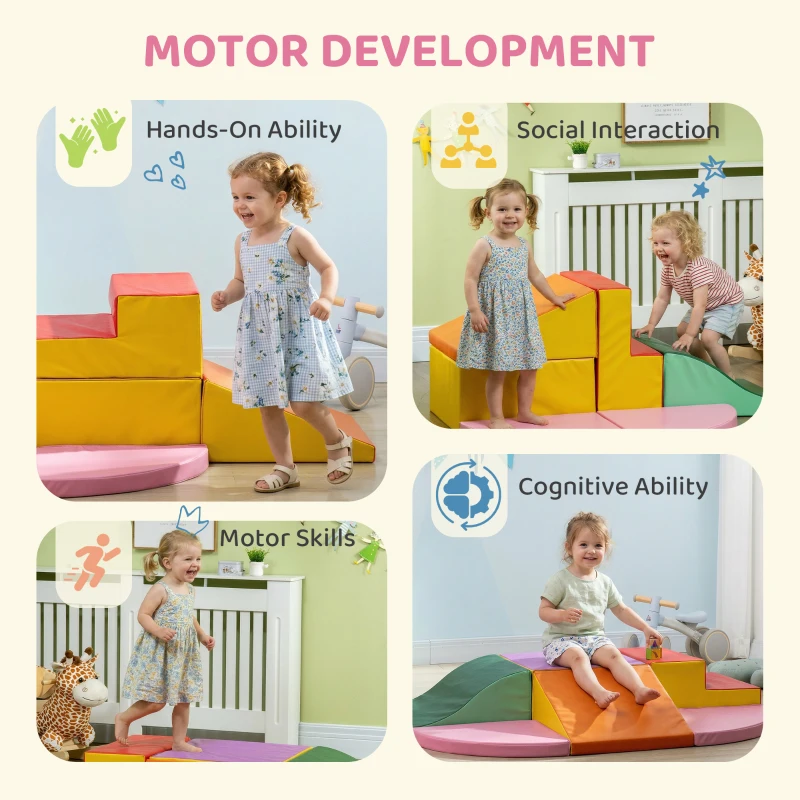 HOMCOM Conjunto de 6 Blocos de Espuma para Crianças de 18-36 Meses Brinquedo Educativo de Construção 150x100x24cm Multicor