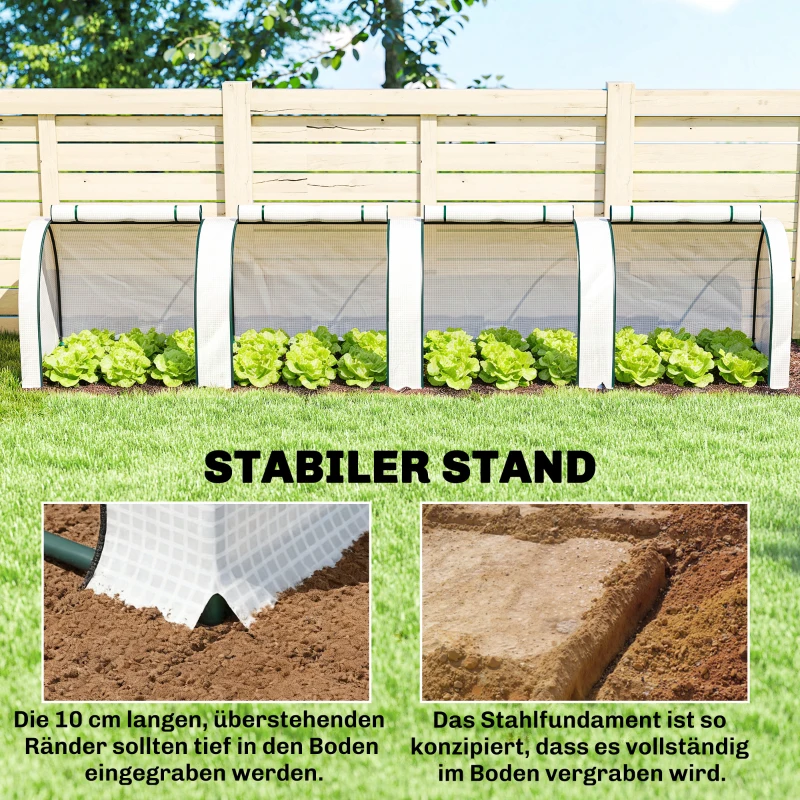 Outsunny Gewächshaus, winterfest Foliengewächshaus mit aufrollbaren Reißverschlusstür 395 x 100 x 80 cm Weiß