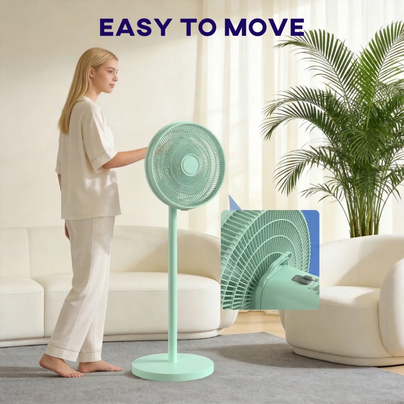 HOMCOM 40 cm Standing Fan, Cooling Floor Fan with 80° Oscillating, Adjustable Tilt and Height, 4 Speed, Remote Control, Green