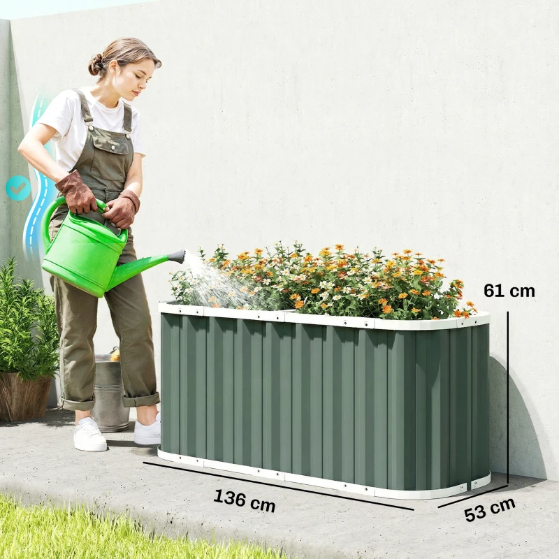 Outsunny Hochbeet Metall 136 x 53 x 61 cm Tief Gartenbeet mit Schutzkanten Pflanzenetiketten Handschuhe Offenem Boden
