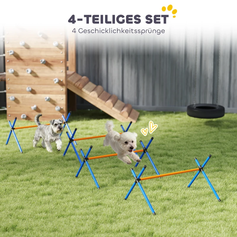 PawHut Agility Set Hunde, 4-teiliges Agility Ausrüstung mit Hürden, Tragetasche Höhenverstellbar Trainingsset für kleine Hunde