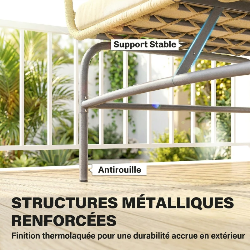 Outsunny Canapé de Jardin 2 Places en Résine Tressée Coussins Épais Anti-glisse 120 x 67 x 79 cm Marron