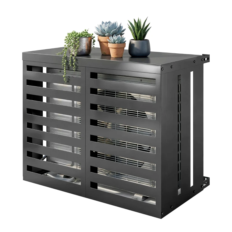 Outsunny Copertura per Condizionatore Esterno, in Acciaio Zincato, Recinzione con Doghe per Giardino, Grigio Scuro