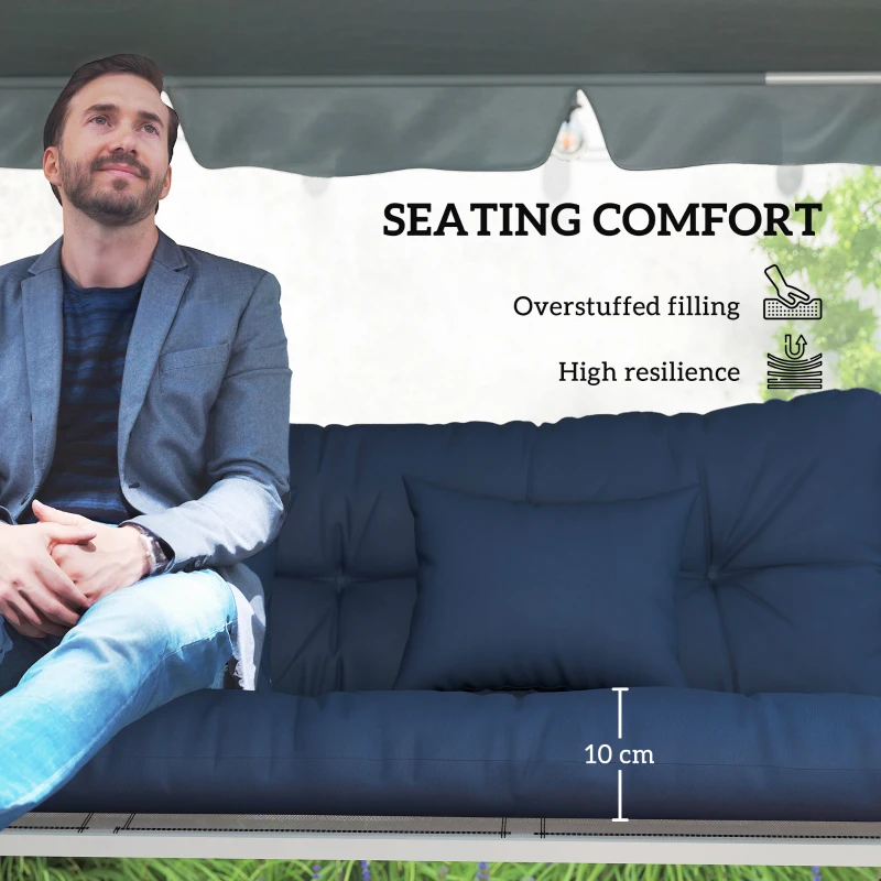 Outsunny Outdoor Seat Cushions Back Cushion with 2 Pillows, Water Repellent Seat Pads for 3-Seater Chair, Dark Blue