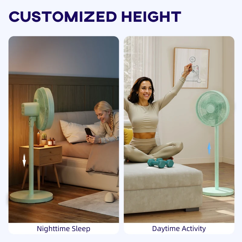 HOMCOM 40 cm Standing Fan, Cooling Floor Fan with 80° Oscillating, Adjustable Tilt and Height, 4 Speed, Remote Control, Green