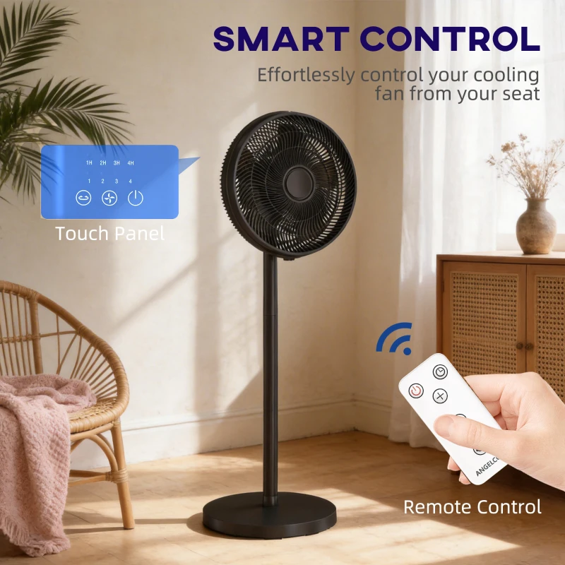 HOMCOM 40 cm Standing Fan, Cooling Floor Fan with 80° Oscillating, Adjustable Tilt and Height, 4 Speed, Remote Control, Black