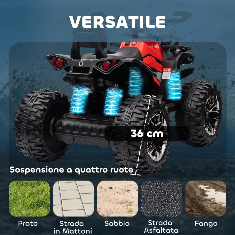 HOMCOM Quad per Bambini Elettrico 12V con Fari e Batteria Ricaricabile, Età 3-5 Anni, 100x65x73cm, Rosso
