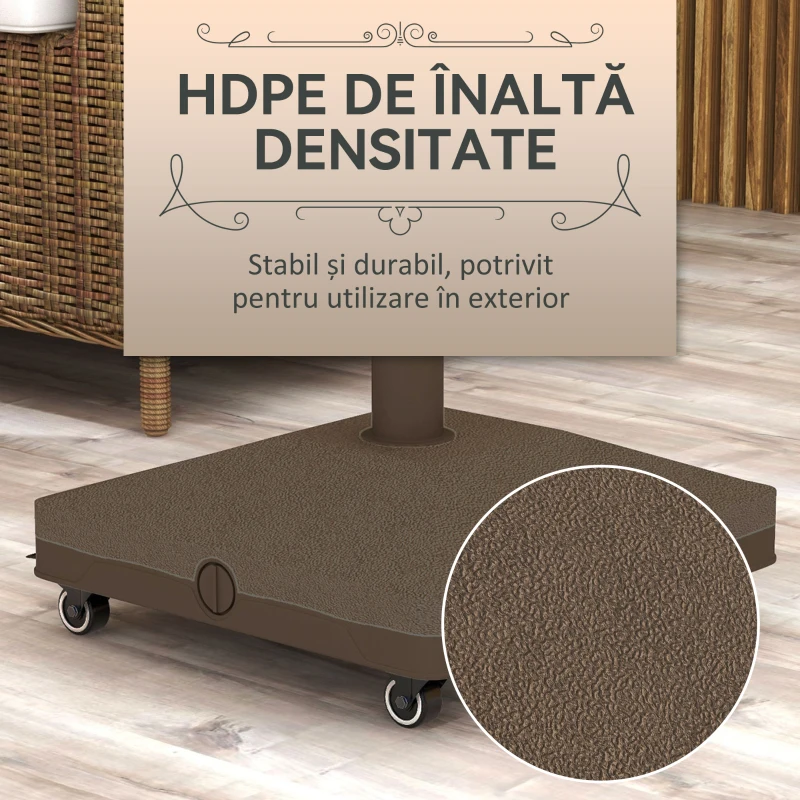 Outsunny Bază pentru umbrelă cu roți, umplibilă până la 20 kg, pentru stâlpi cu Ø22-38 mm, 45x45x39 cm, maro
