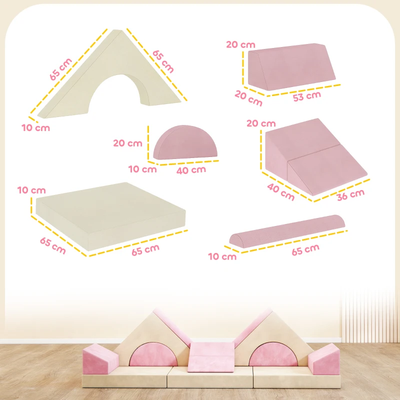 AIYAPLAY Kids Play Sofa, 12 Pieces Foam Modular Soft Play Set for Playroom, Children Convertible Sofa for Boys and Girls, Pink