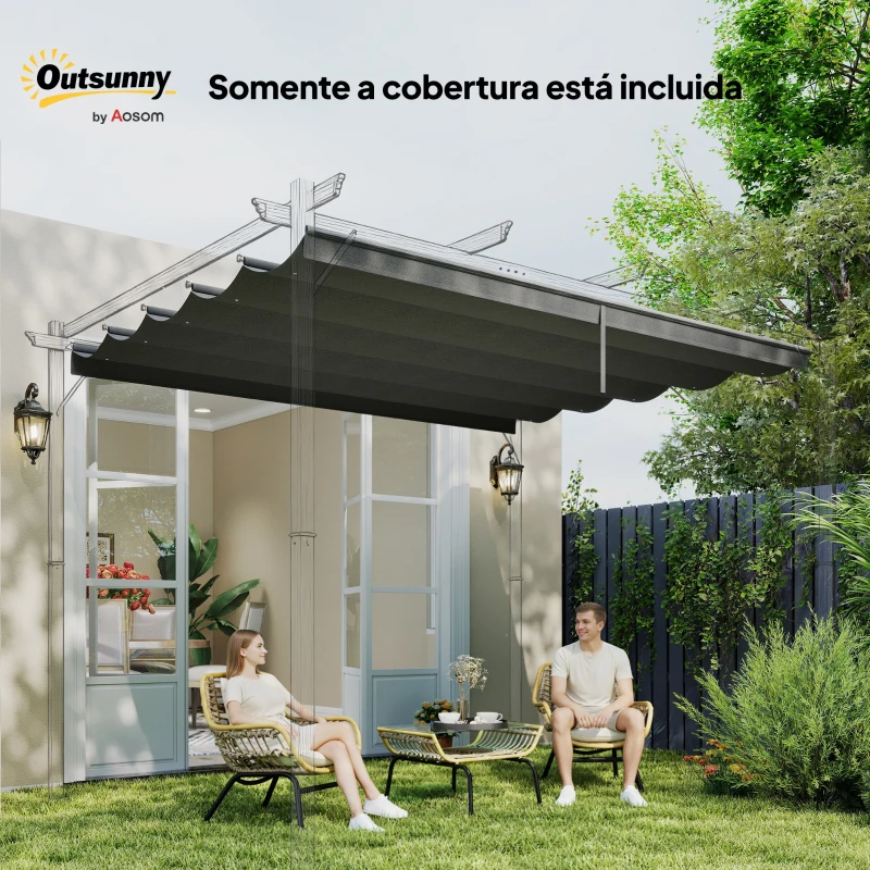 Outsunny Cobertura para Pérgola 3,5x2,5 m Teto de Substituição Retrátil para Pérgola com 10 Orifícios de Drenagem Cinza Escuro