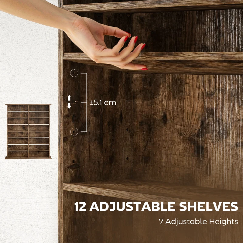 HOMCOM 16-Compartment Media Shelf - Rustic Brown