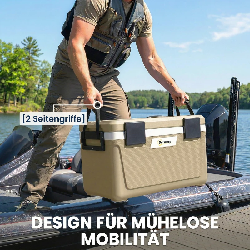 Outsunny Kühlbox 42,6L Große Passive Thermobox bis zu 72 Std. Kühlung, mit PU-Vollschaumisolierung Ablassventil Griff, Tragbar