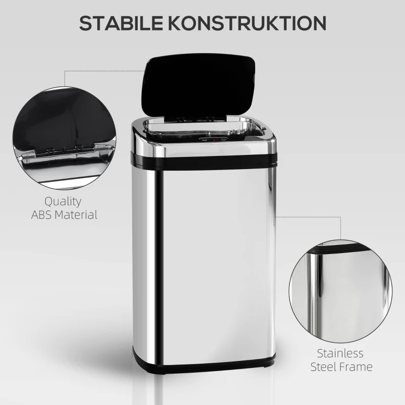 HOMCOM Sensor Mülleimer 30L Edelstahl Automatischer Mülleimer mit Bewegungssensor, Abfalleimer Müllbehälter Abfallbehälter für Büro, Schlafzimmer, Küchen Silber