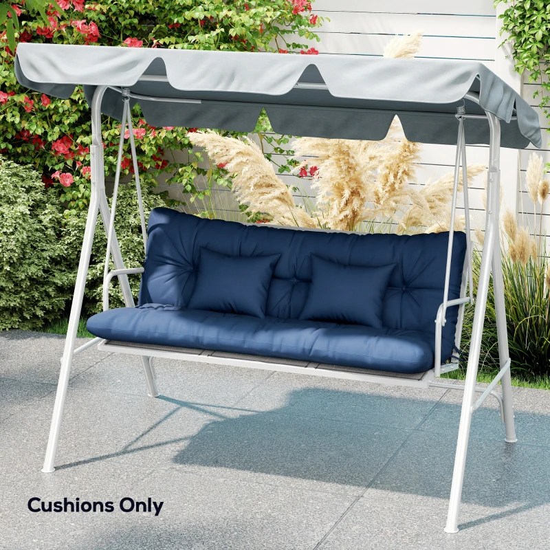 Outsunny Outdoor Seat Cushions Back Cushion with 2 Pillows, Water Repellent Seat Pads for 3-Seater Chair, Dark Blue
