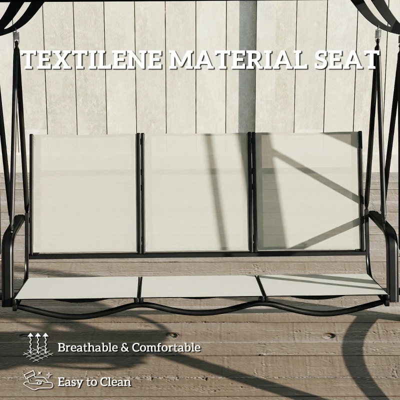 Outsunny 3 Seater Swing Chair, Garden Swing Bench with Adjustable Tilting Canopy, Breathable Mesh Seat 360 kg Capacity, White