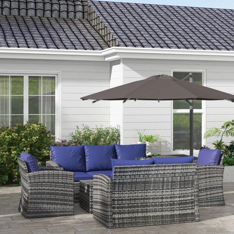 Outsunny 6 Pieces Rattan Garden Furniture Set, 7 Seater Wicker Outdoor Furniture Set with Storage Tea Table & Side Table, Sectional Garden Sofa Set with Cushions, Navy Blue