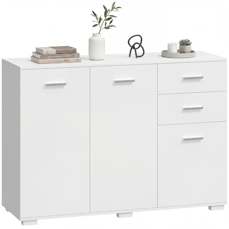 HOMCOM Sideboard, Modern Storage Cabinet with 2 Drawers, 3 Doors and Adjustable Shelves, White