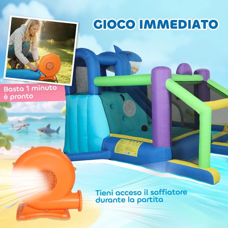 AIYAPLAY Gonfiabile Tema Squali con Scivolo, Piscina/Piscina Palline per Divertimento Bambini all'Aperto