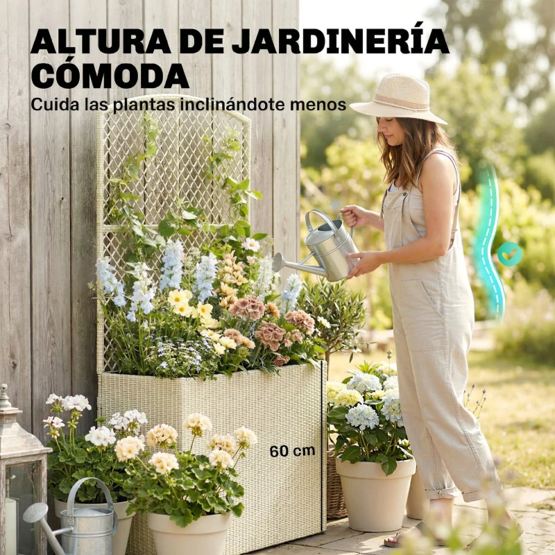 Outsunny Jardinera con Enrejado de Ratán Jardinera Exterior Grande con Macetero para Plantas Trepadoras 80x30x163 cm Beige