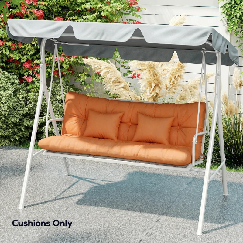 Outsunny Outdoor Seat Cushions Back Cushion with 2 Pillows, Water Repellent Seat Pads for 3-Seater Chair, Orange