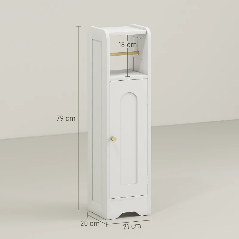 HOMCOM Dulap pentru Hârtie Igienică din Lemn cu Compartiment și Raft Reglabil, 21x20x79 cm, Alb