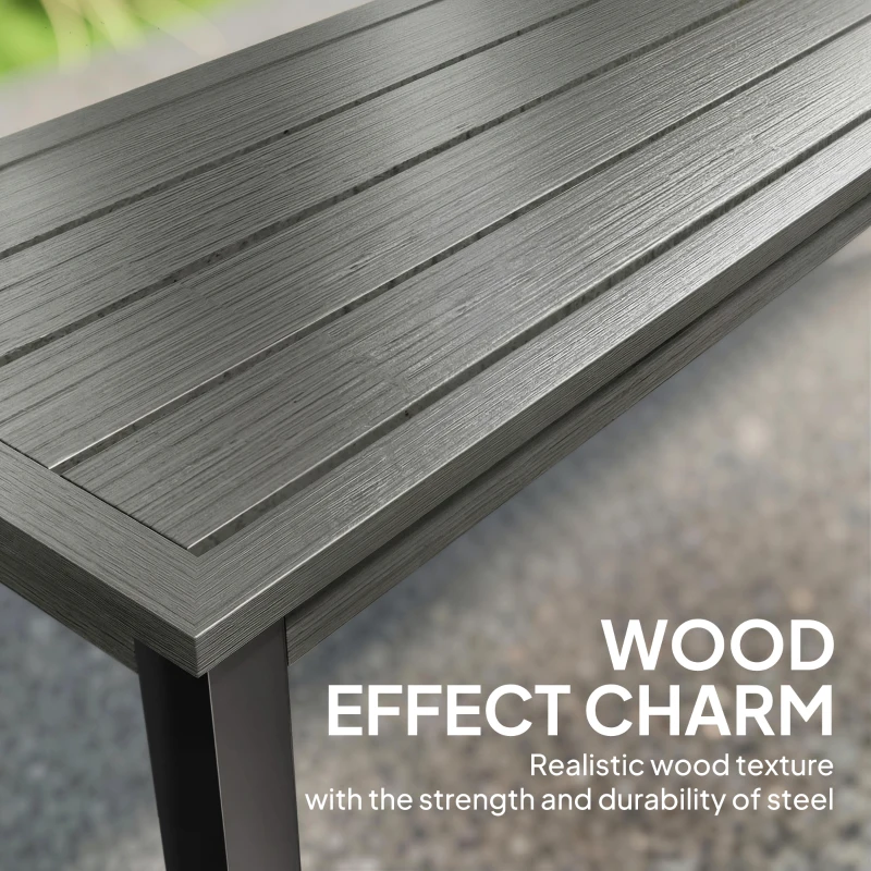 Outsunny 2 Seater Garden Bench, Outdoor Bench Loveseat with Wood-Effect Slatted Seat and Steel Frame for Patio, Park, Grey